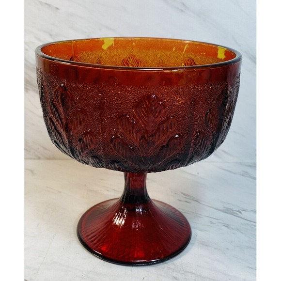FTD | Accents | 978 Ftd Red Glass Embossed Fern Tree Candy Bowl ...